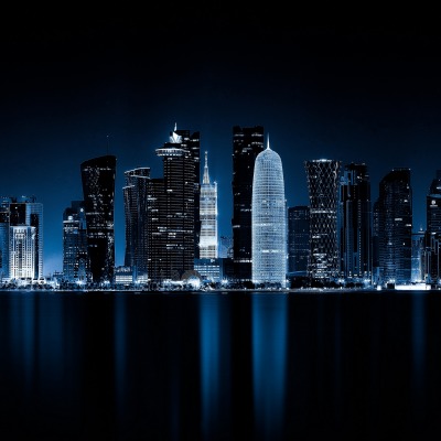 город небоскребы ночь свечение
