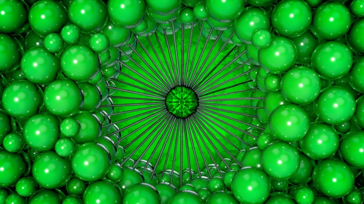 зелёные, абстракция, сферы, 3D обои