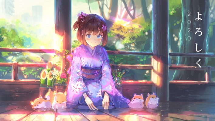 девушка аниме япония фиолетовое платье