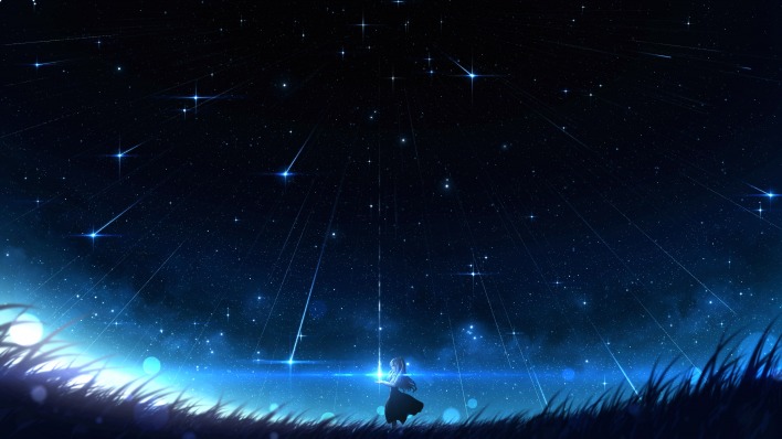 звезды небо ночь аниме звездопад девушка