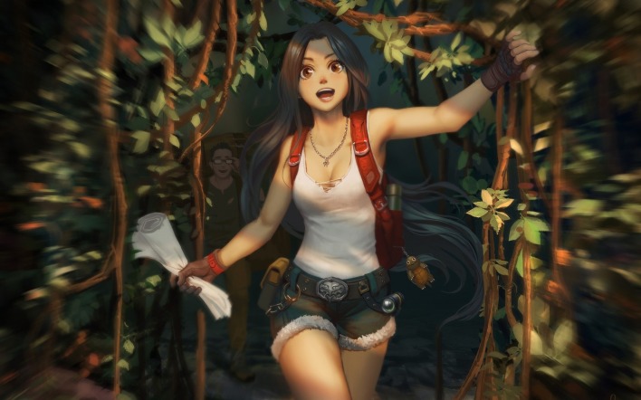 девушка бежит аниме джунгли