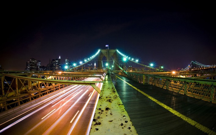 страны архитектура ночь мост огни Бруклинский