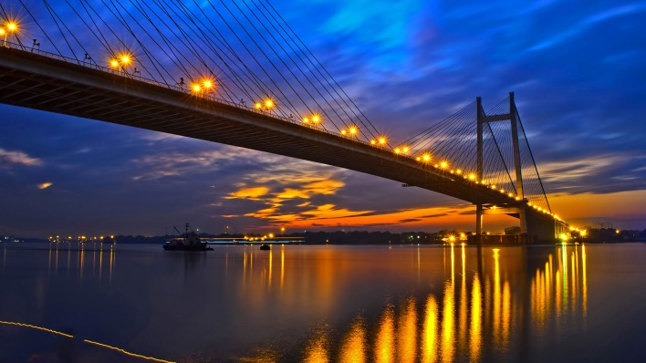 мост огни небо