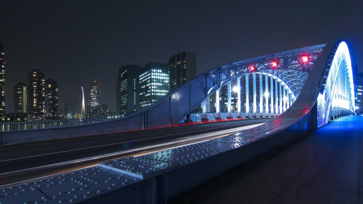 мост ночь подсветка город
