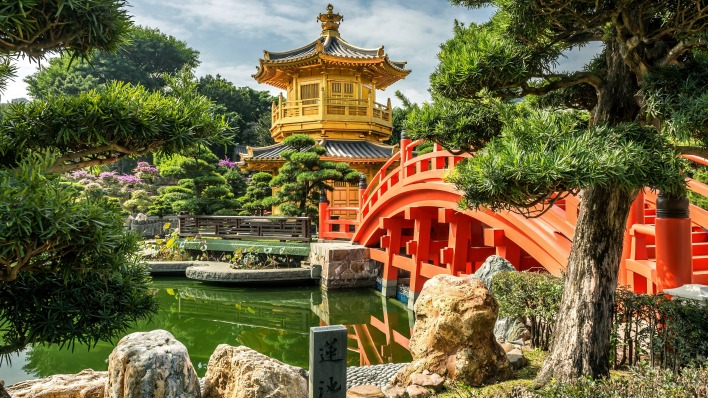 япония сад мост водоем