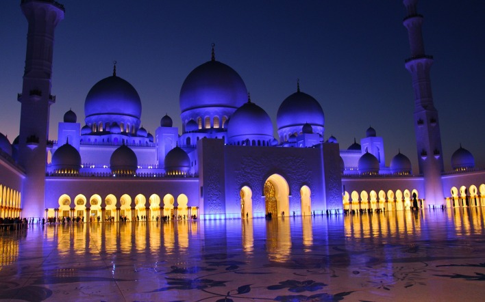 абу-даби мечеть вечер подсветка