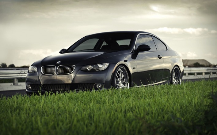 Черный BMW на траве