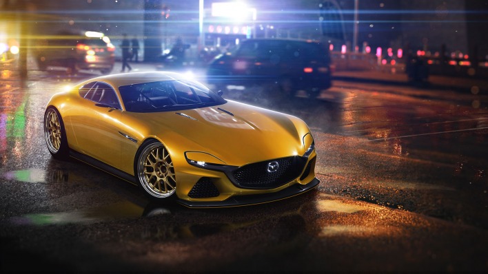 спортивный желтый автомобиль Mazda RX-Vision концепт