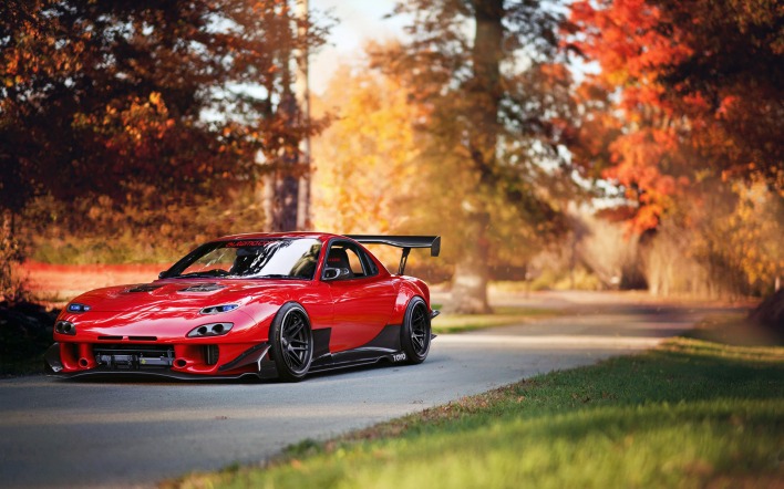природа красный автомобиль Mazda RX-7