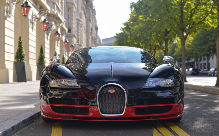 Bugatti Veyron здание деревья дорога