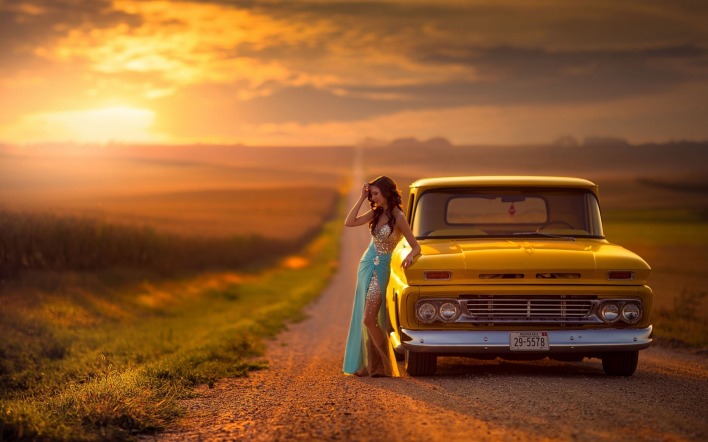 девушка аризона пустыня автомобиль дорога закат