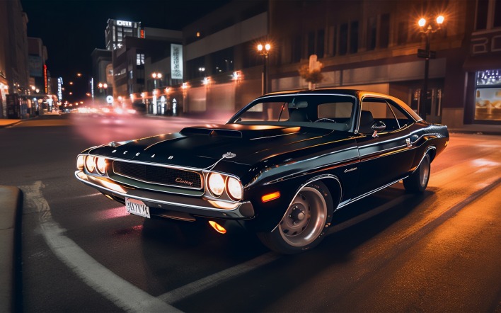 автомобиль dodge challenger 1970 улица фонари