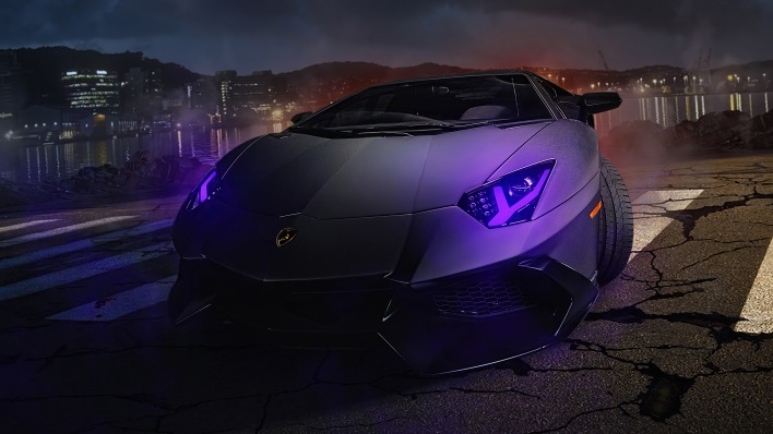 lamborghini ночью суперкар вид спереди