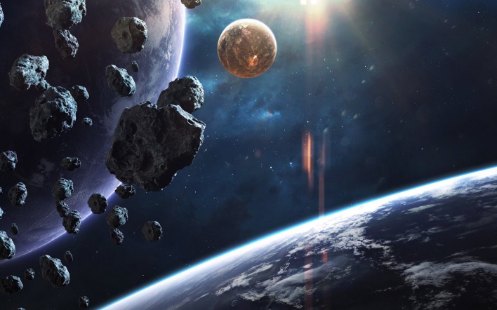космос астероиды планета спутник