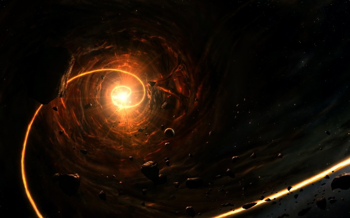 черная дыра спираль свечение астероиды