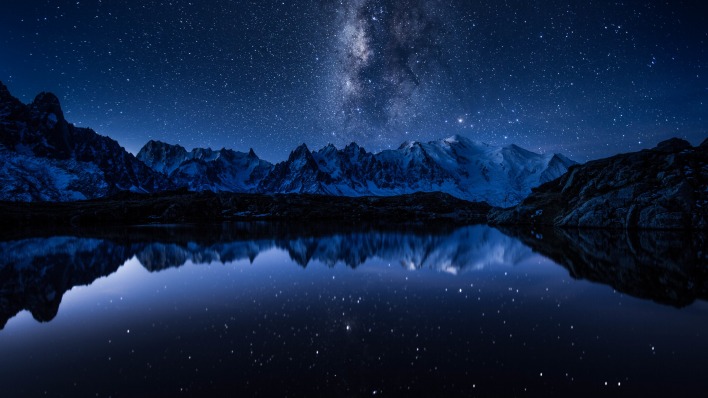 звезды горы озеро ночь