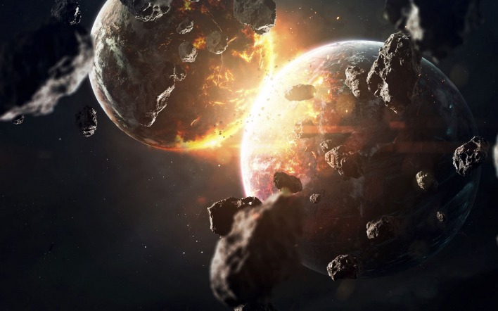 столкновение планеты космос астероиды взрыв