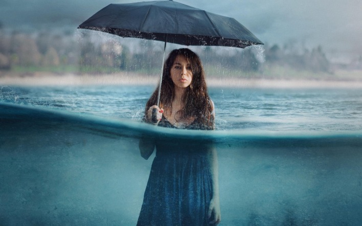девушка зонт вода дождь