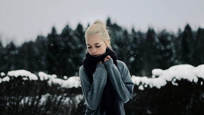 девушка блондинка зима снег природа girl blonde winter snow nature
