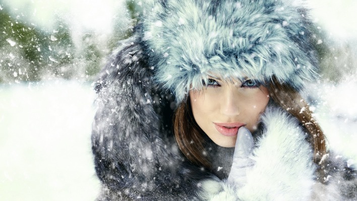 девушка зима лицо брюнетка снег  winter   snow