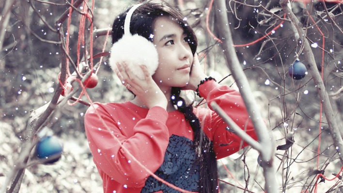 девушка брюнетка зима снег природа   winter snow nature