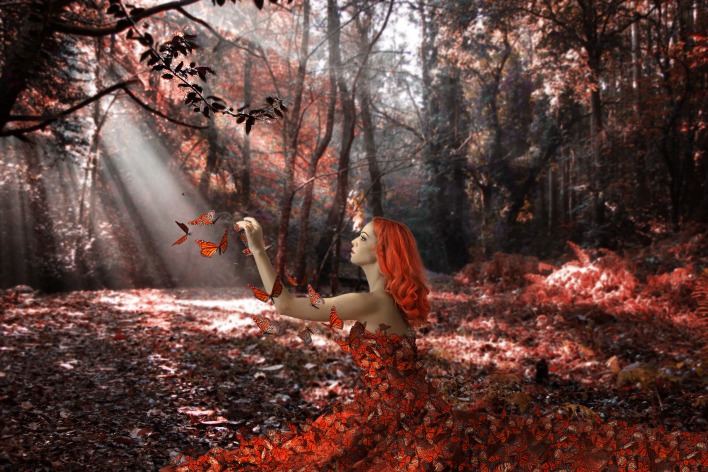 девушка рыжая листья осень