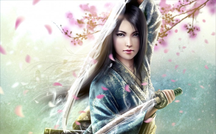 японский меч катана девушка сакура