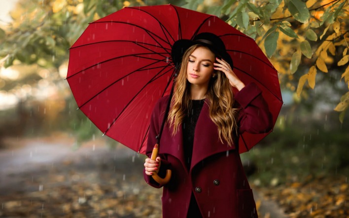 девушка зонт шляпка дождь