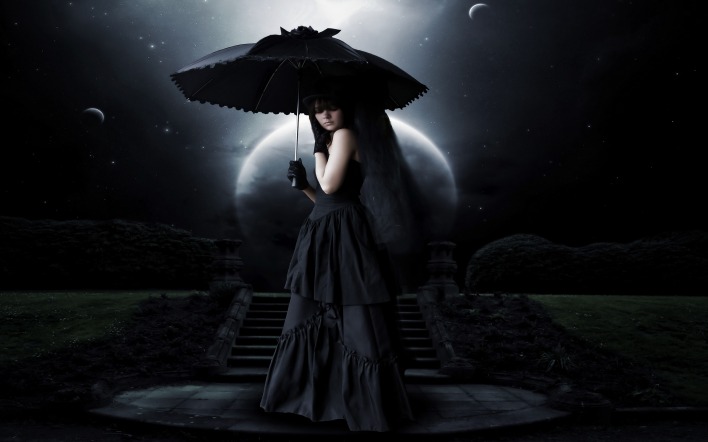 девушка эмо черный зонт мрак