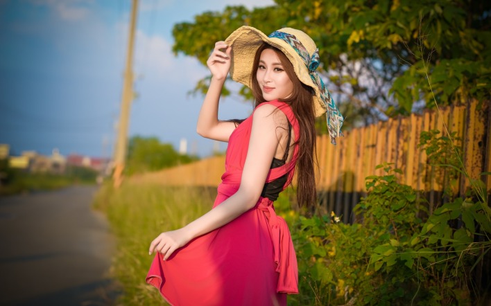 девушка платье деревня шляпка