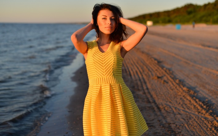 девушка побережье платье берег