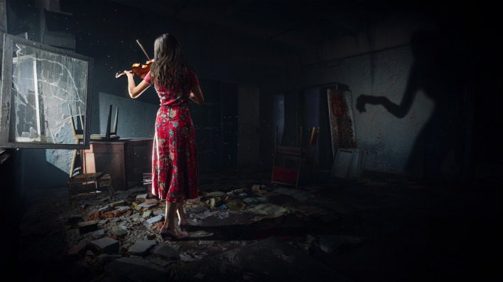 девушка скрипка квартира платье мрак