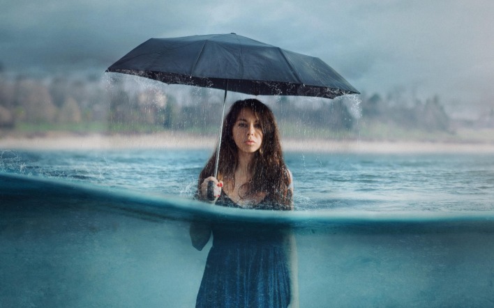 девушка вода дождь зонт капли