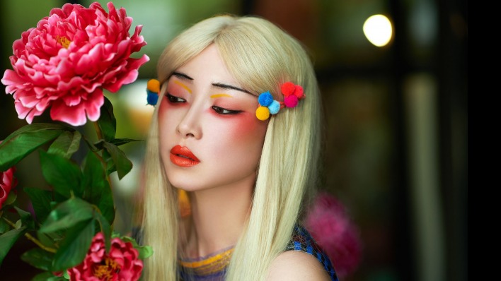 азиатка макияж цветы