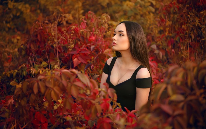 девушка в платье осень листья