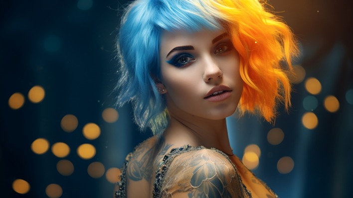 девушка татуировки разноцветные волосы