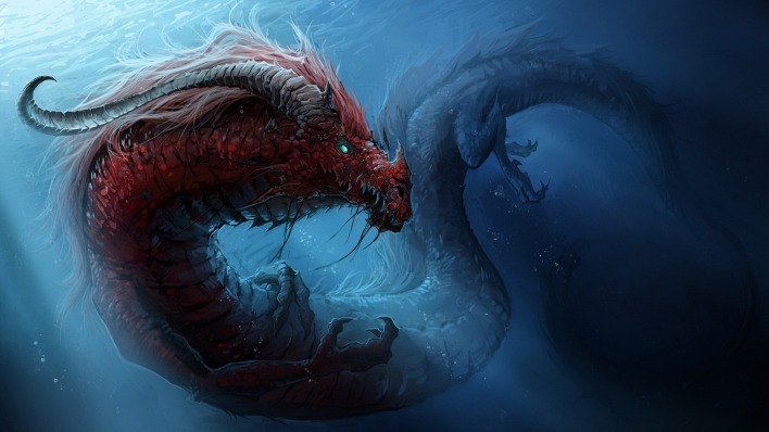 фэнтези красный дракон вода fantasy red dragon water