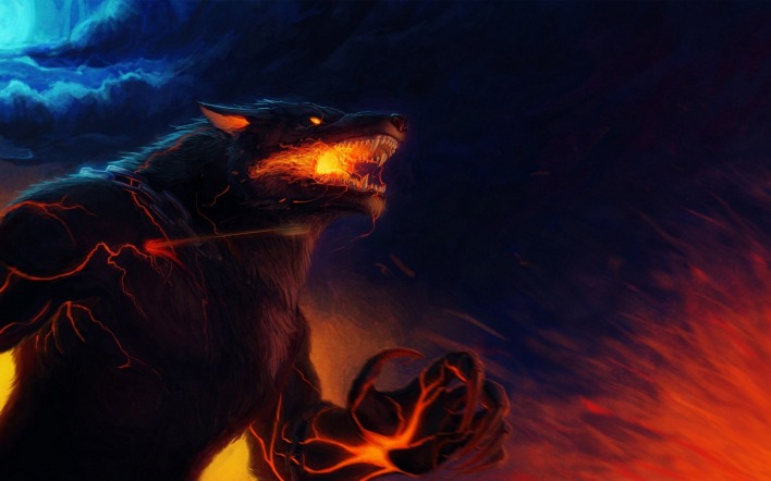 волк огонь оскал огненный тьма