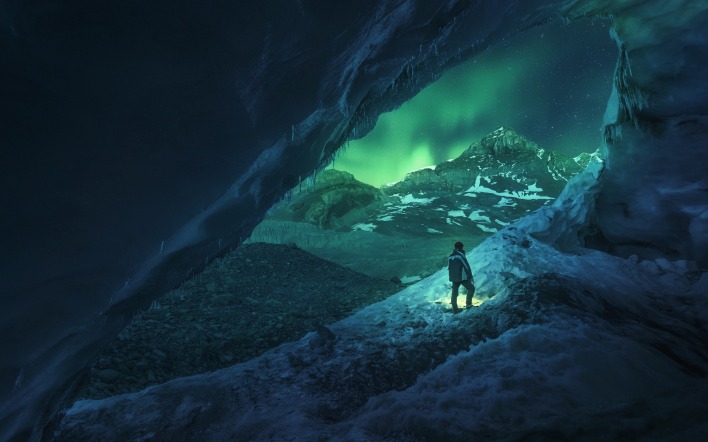 северный полюс скалы человек лед зима