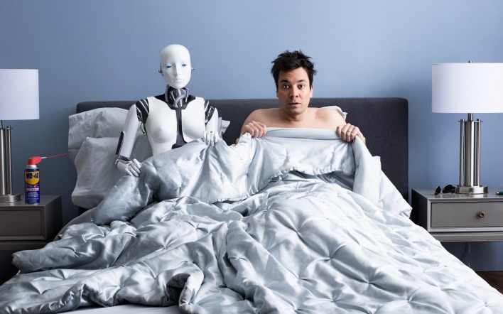 мужчина робот постель