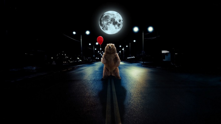 медведь ночь шарик луна дорога юмор