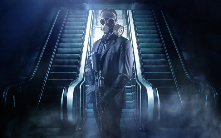 эскалатор мужчина оружие костюм метро