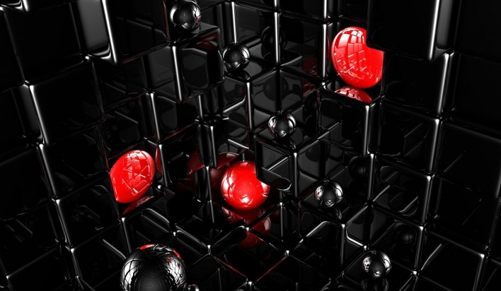 Красные шары в черных квадратах