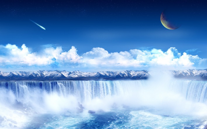 природа облака небо горы скалы водопад комета планеты