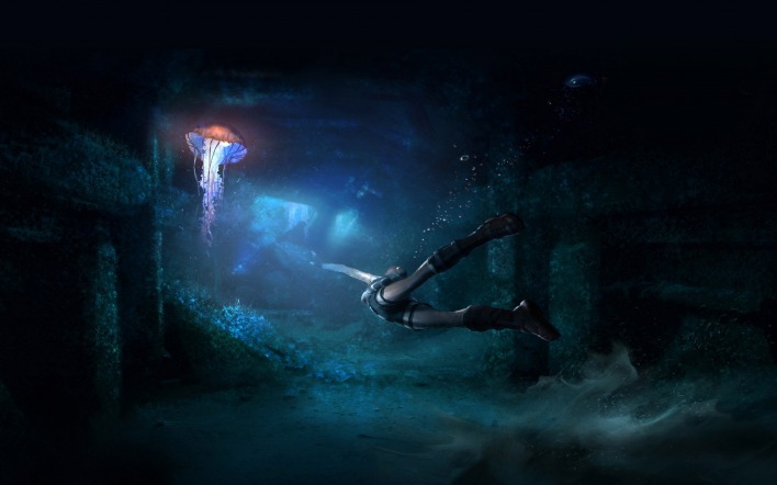 под водой медуза девушка свет