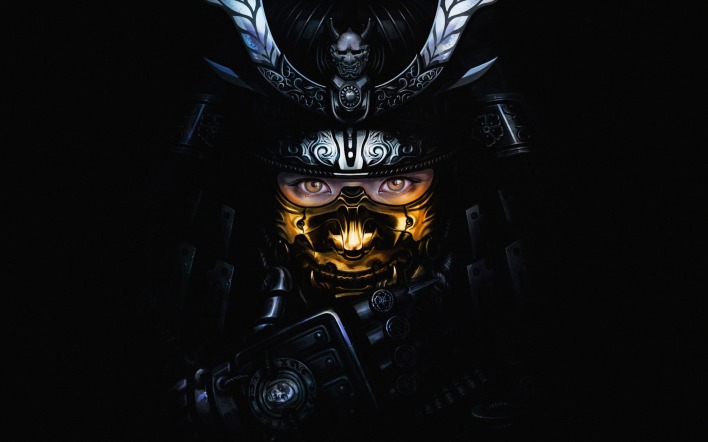 лицо маска черный фон самурай