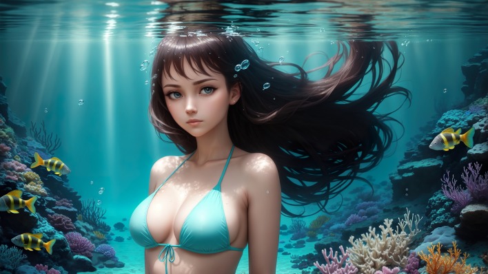 девушка под водой аниме милая