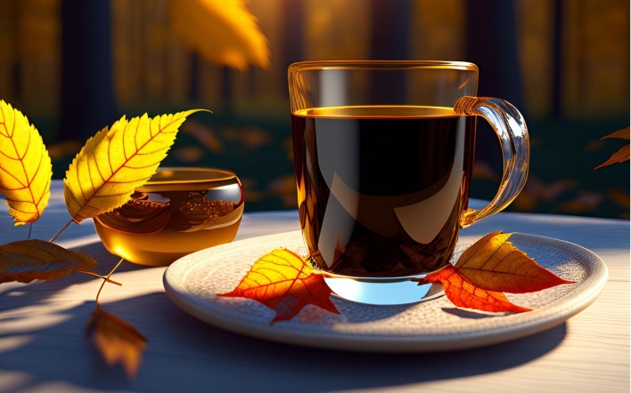 чай осенние листья блюдце