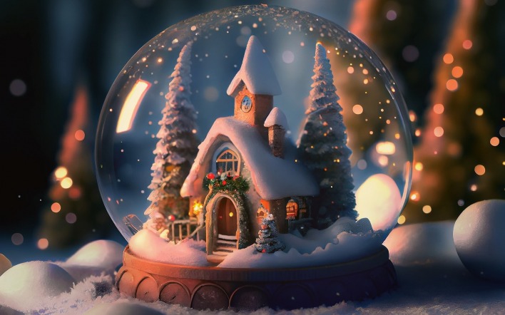 рождество стеклянный шар домик снег