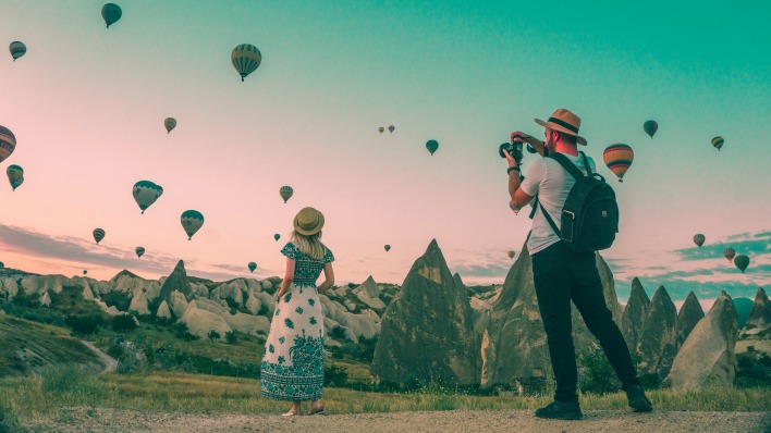 воздушные шары пара девушка фотограф